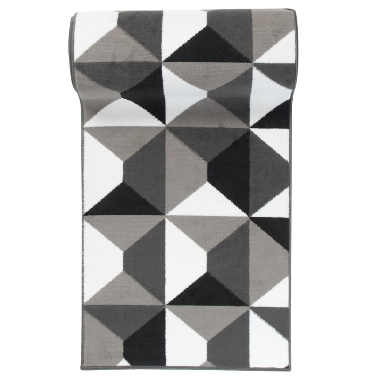 Tapis de Couloir Maya Gris Noir Géométrique à Carrés