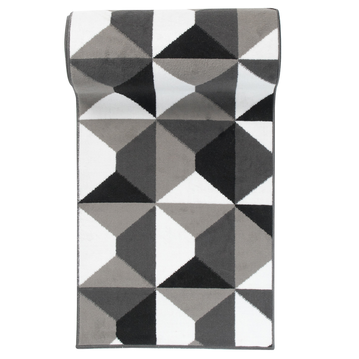 Tapis de Couloir Maya Gris Noir Géométrique à Carrés