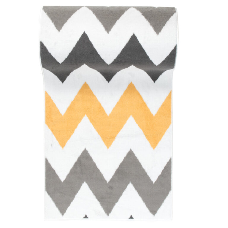 Tapis de Couloir Maya Gris Jaune Géométrique en Zigzag