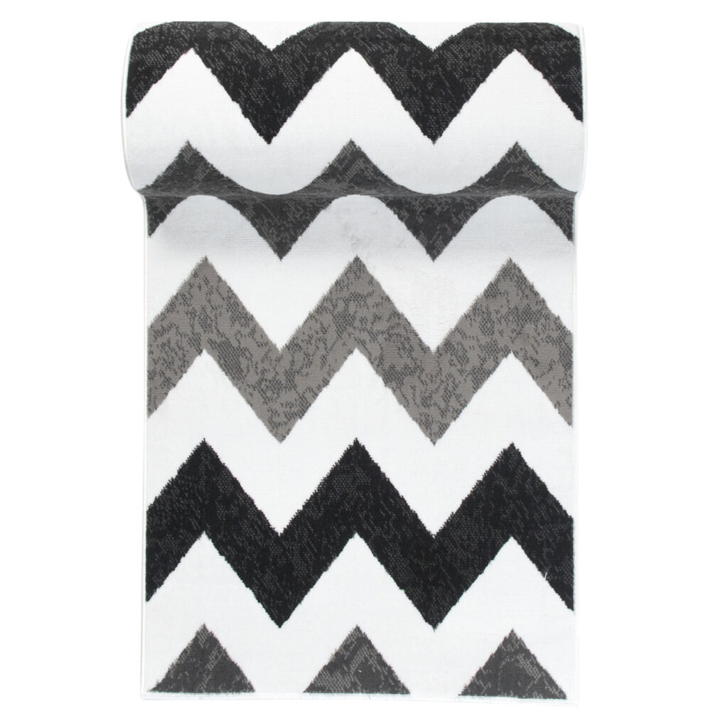 Tapis de Couloir Maya Gris Noir Géométrique en Zigzag