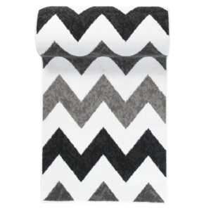 Tapis de Couloir Maya Gris Noir Géométrique en Zigzag