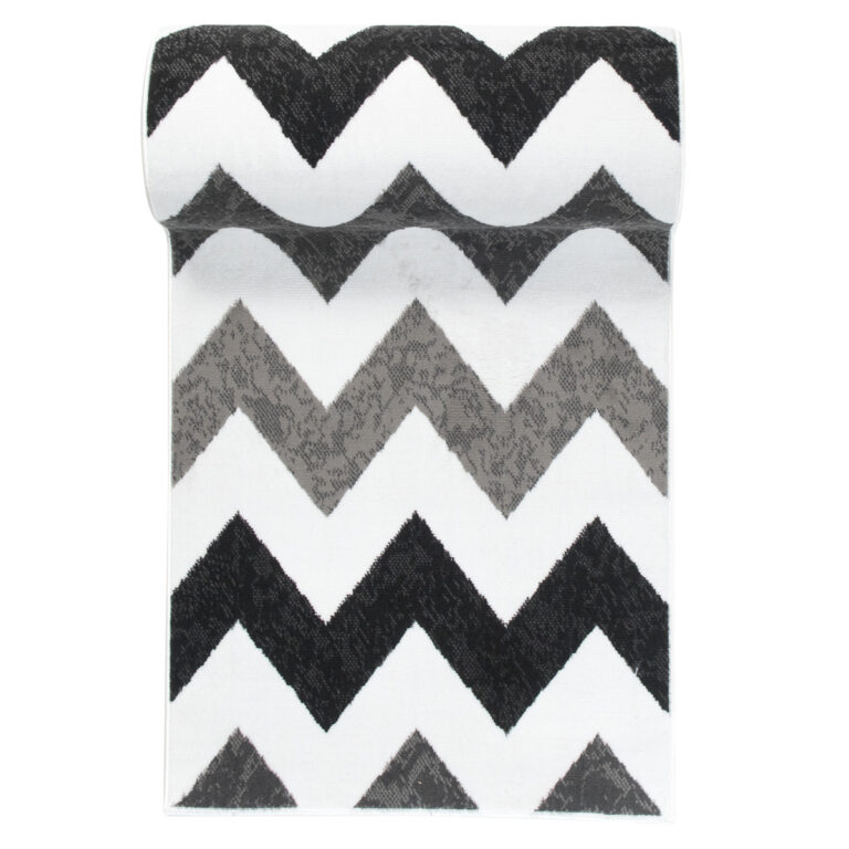 Tapis de Couloir Maya Gris Noir Géométrique en Zigzag