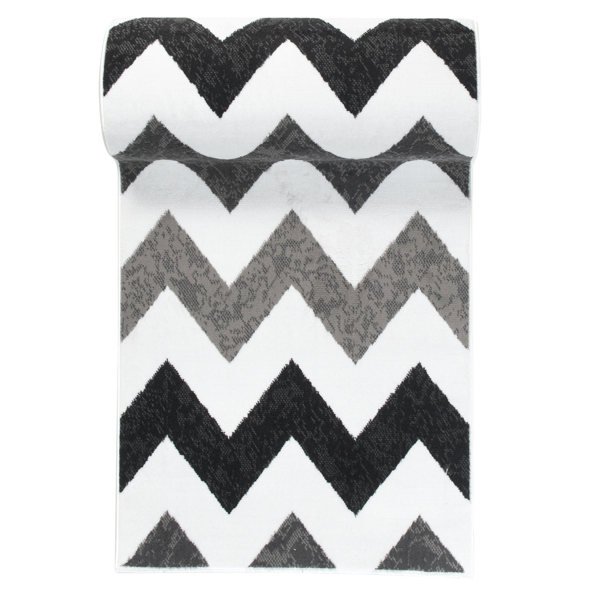 Tapis de Couloir Maya Gris Noir Géométrique en Zigzag