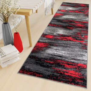 Tapis de Couloir Maya Gris Noir Rouge Abstrait
