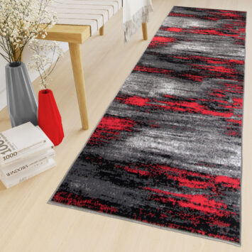 Tapis de Couloir Maya Gris Noir Rouge Abstrait