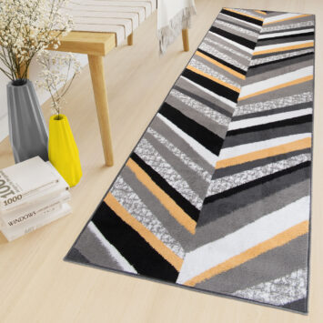 Tapis de Couloir Maya Gris Jaune Géométrique à Rayures