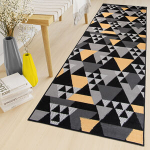 Tapis de Couloir Maya Gris Jaune Géométrique à Triangles