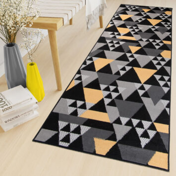 Tapis de Couloir Maya Gris Jaune Géométrique à Triangles