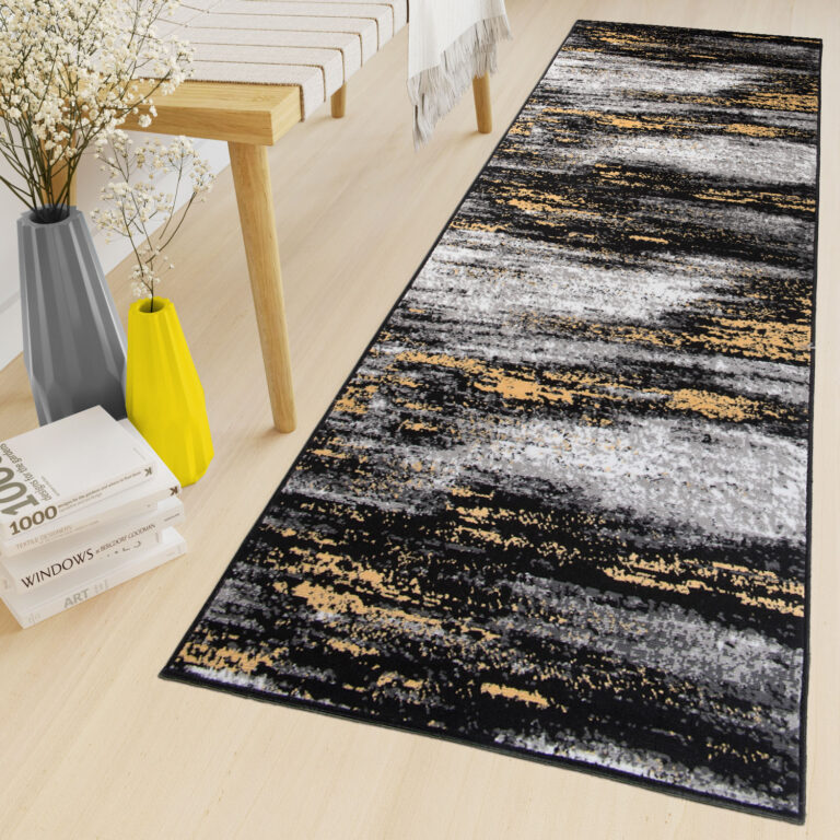 Tapis de Couloir Maya Gris Noir Jaune Abstrait