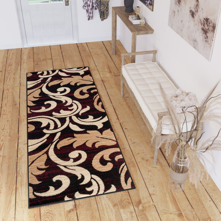 Tapis de couloir Dream Bordeaux Crème Ornements Feuilles