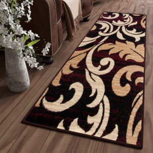 Tapis de couloir Dream Bordeaux Crème Ornements Feuilles