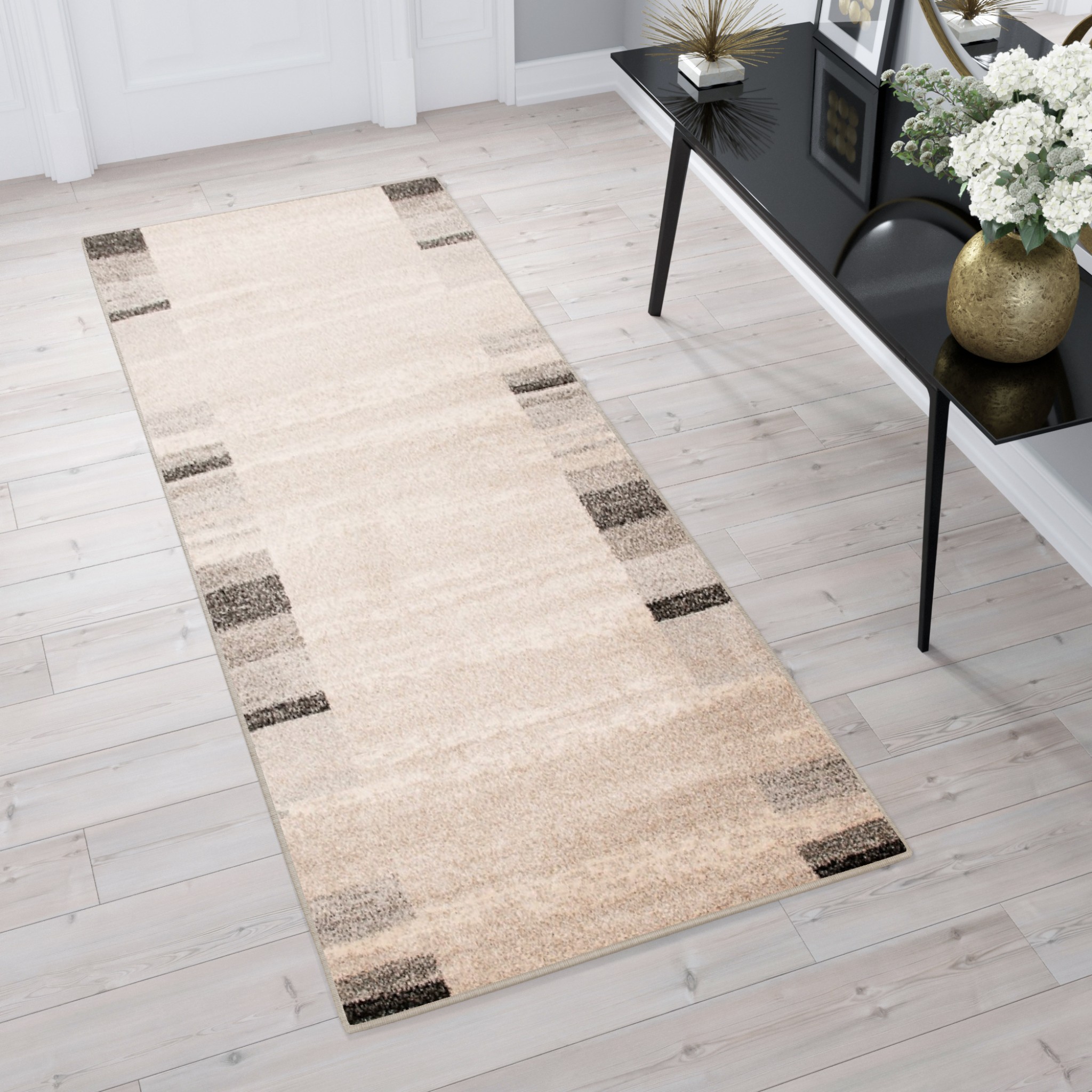 Tapis de couloir Sari Crème Beige Cadre