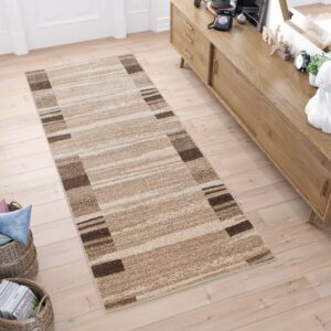 Tapis de couloir Sari Beige Marron Cadre