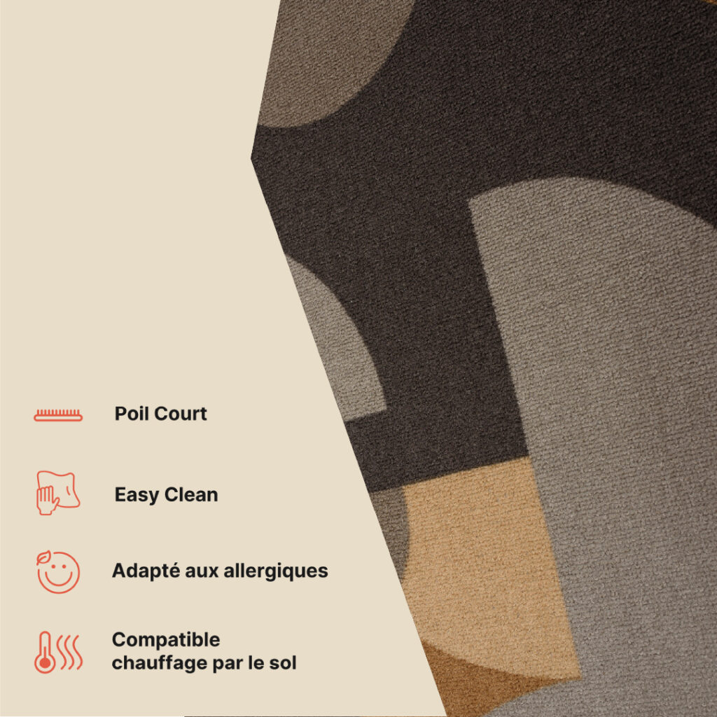 Tapis de couloir Antidérapant Marron Gris Demi-cercles