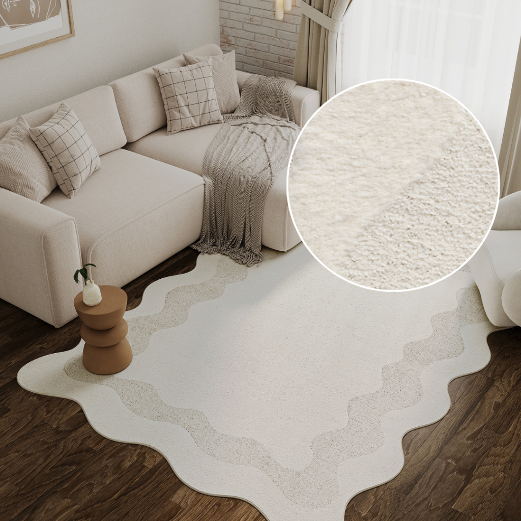 Tapis Terra Crème Vague Forme Irrégulière