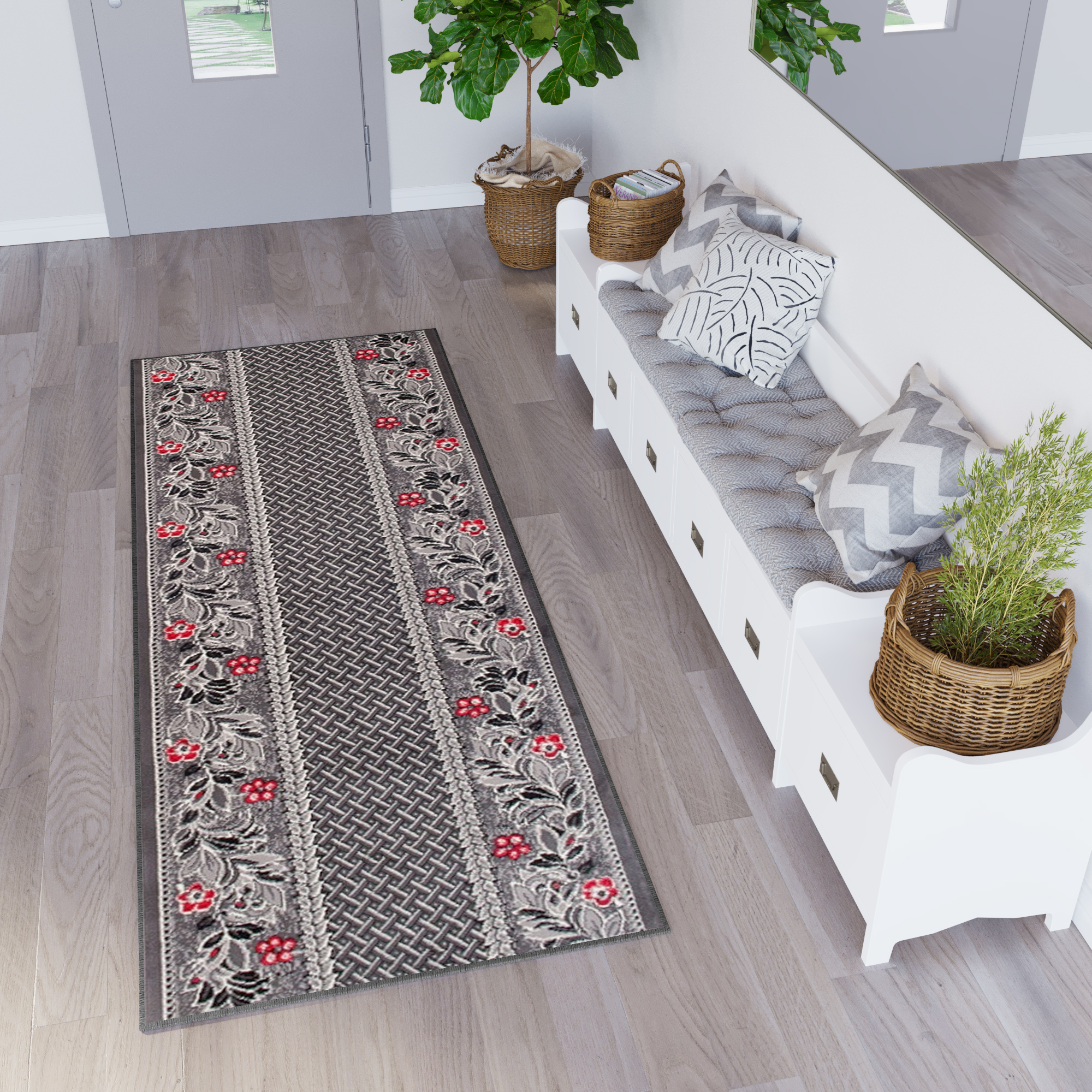 Tapis de couloir Dream Traditionnel Gris Motif Floral