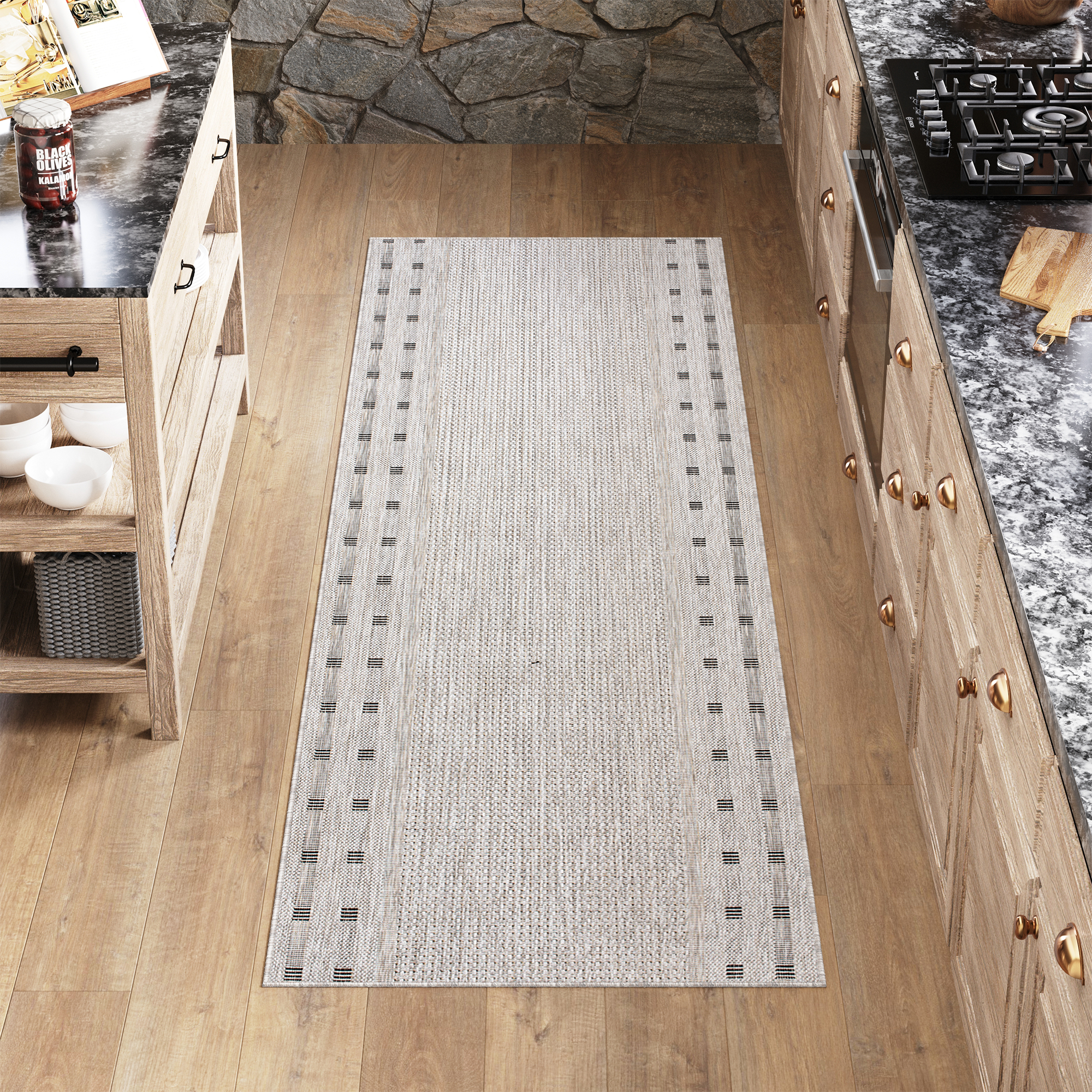 Tapis de couloir Melissa Gris Bordure Indoor Outdoor