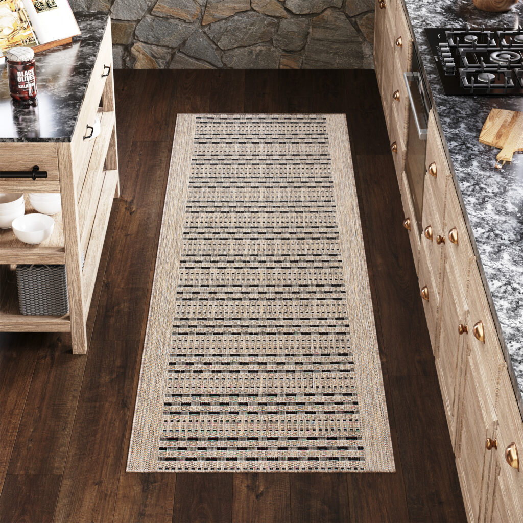 Tapis de couloir Melissa Marron Noir à Rayures Indoor Outdoor