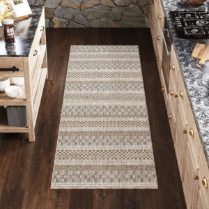 Tapis de couloir Melissa Marron à Rayures Indoor Outdoor