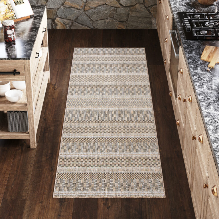 Tapis de couloir Melissa Marron à Rayures Indoor Outdoor