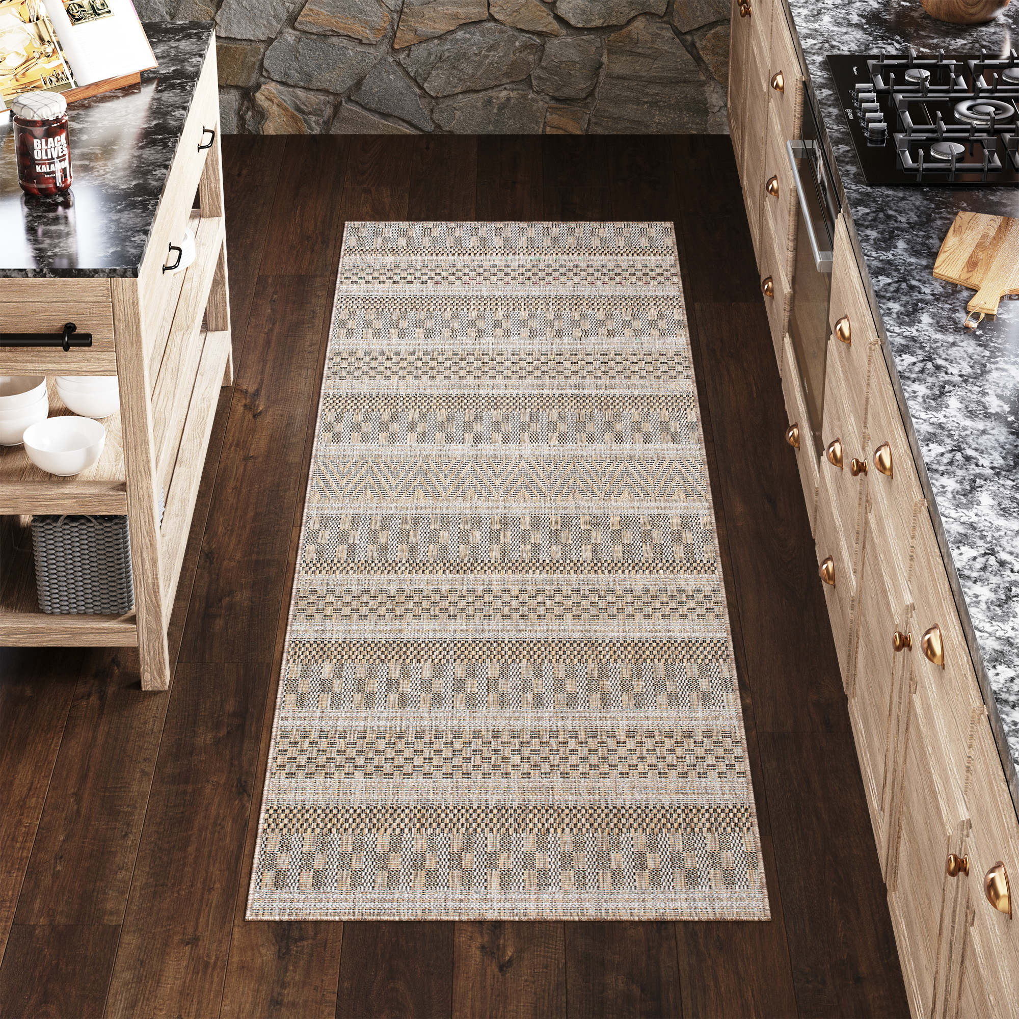 Tapis de couloir Melissa Marron à Rayures Indoor Outdoor