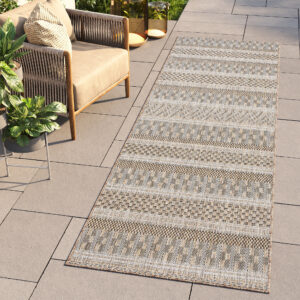 Tapis de couloir Melissa Marron à Rayures Indoor Outdoor