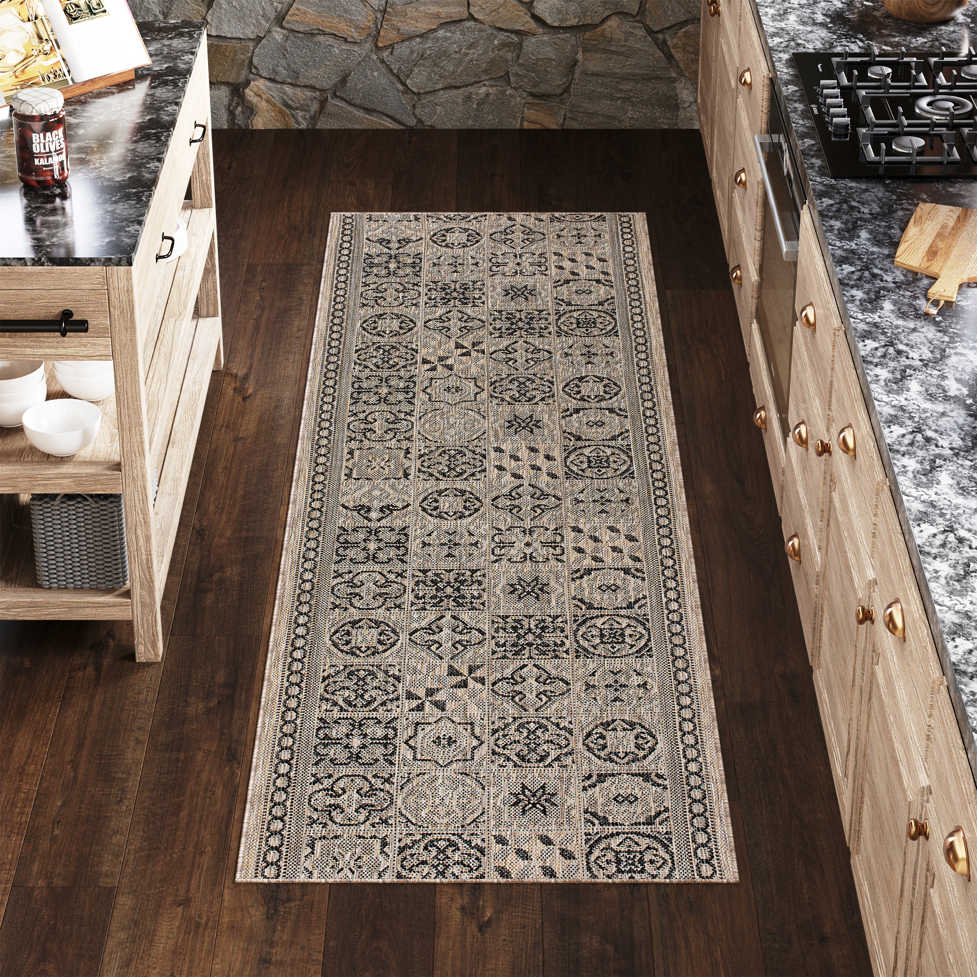 Tapis de couloir Melissa Marron Noir Mosaïque Indoor Outdoor