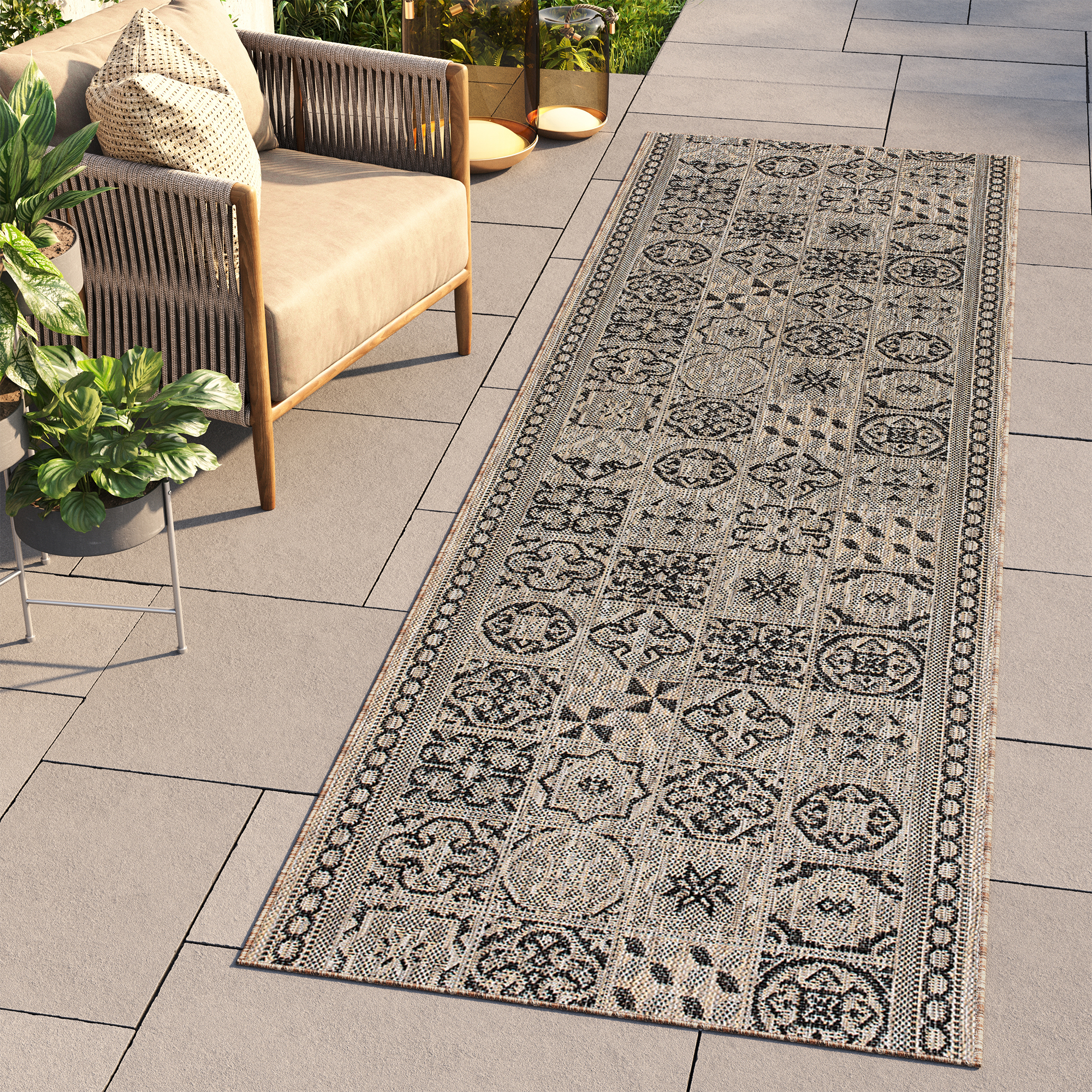 Tapis de couloir Melissa Marron Noir Mosaïque Indoor Outdoor