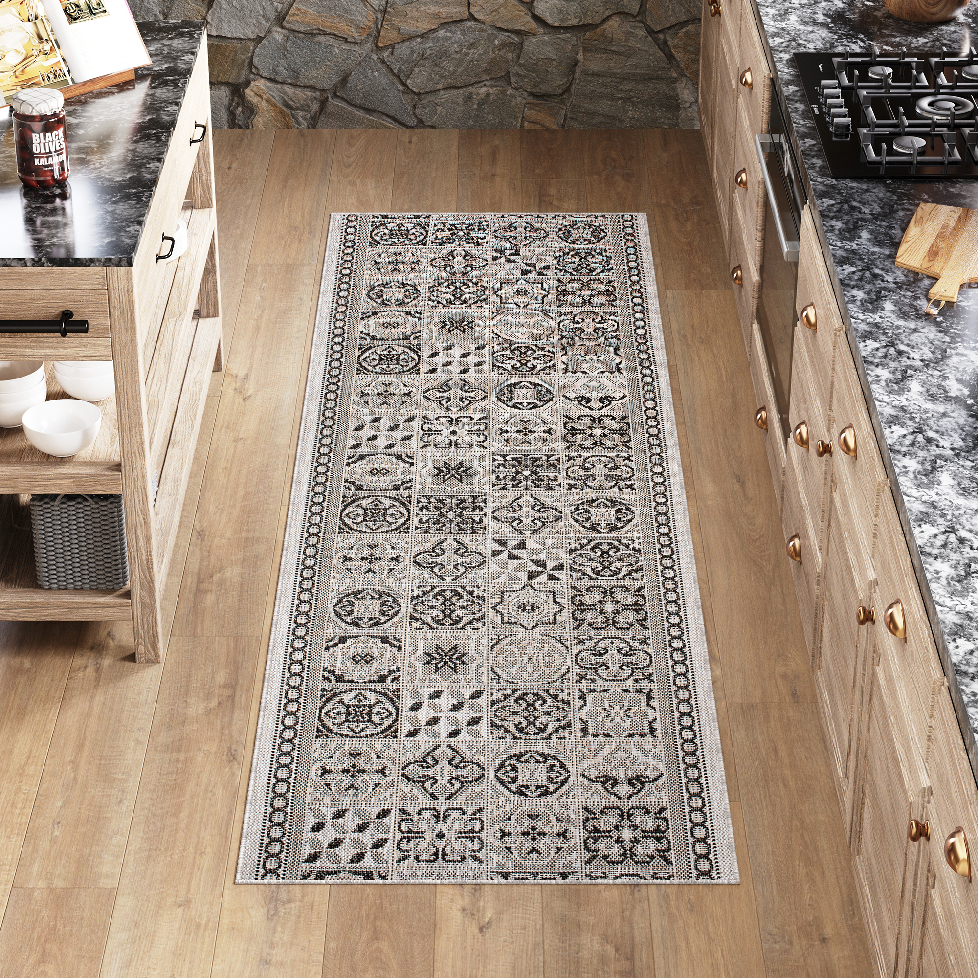 Tapis de couloir Melissa Gris Noir Mosaïque Indoor Outdoor
