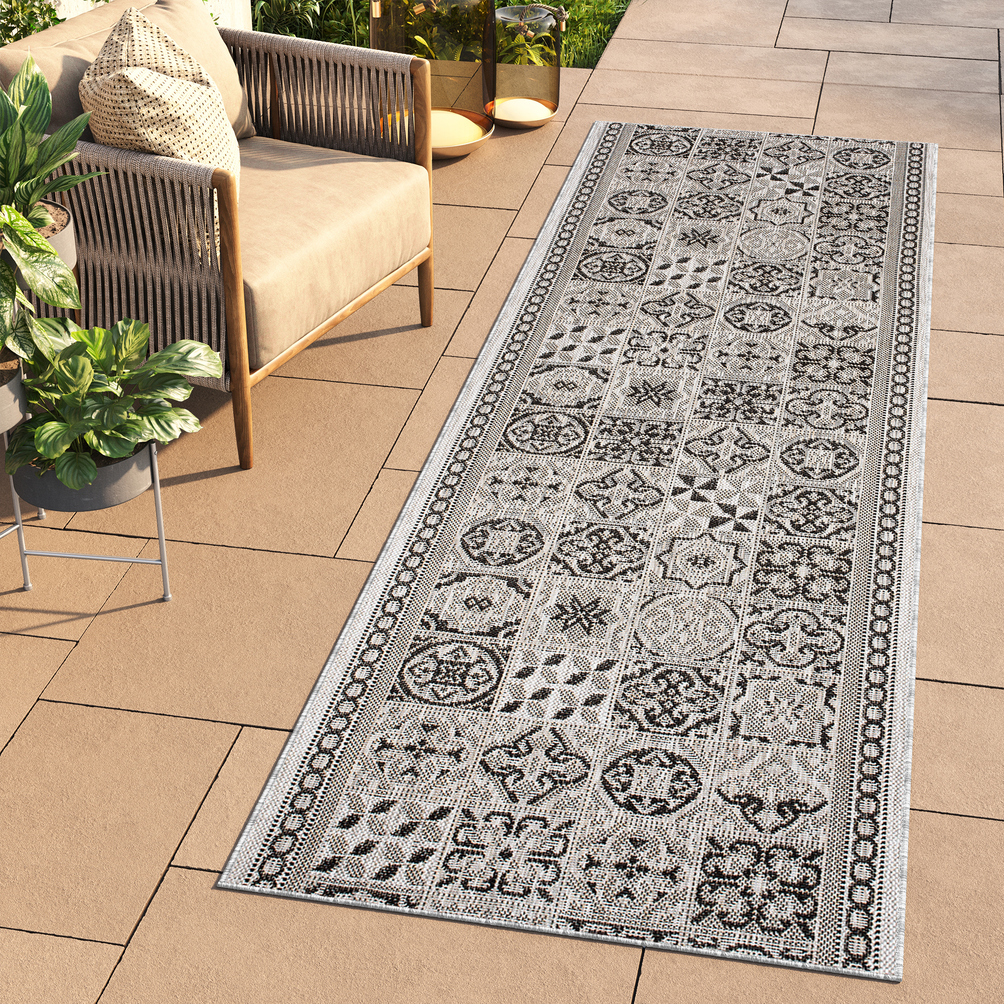 Tapis de couloir Melissa Gris Noir Mosaïque Indoor Outdoor