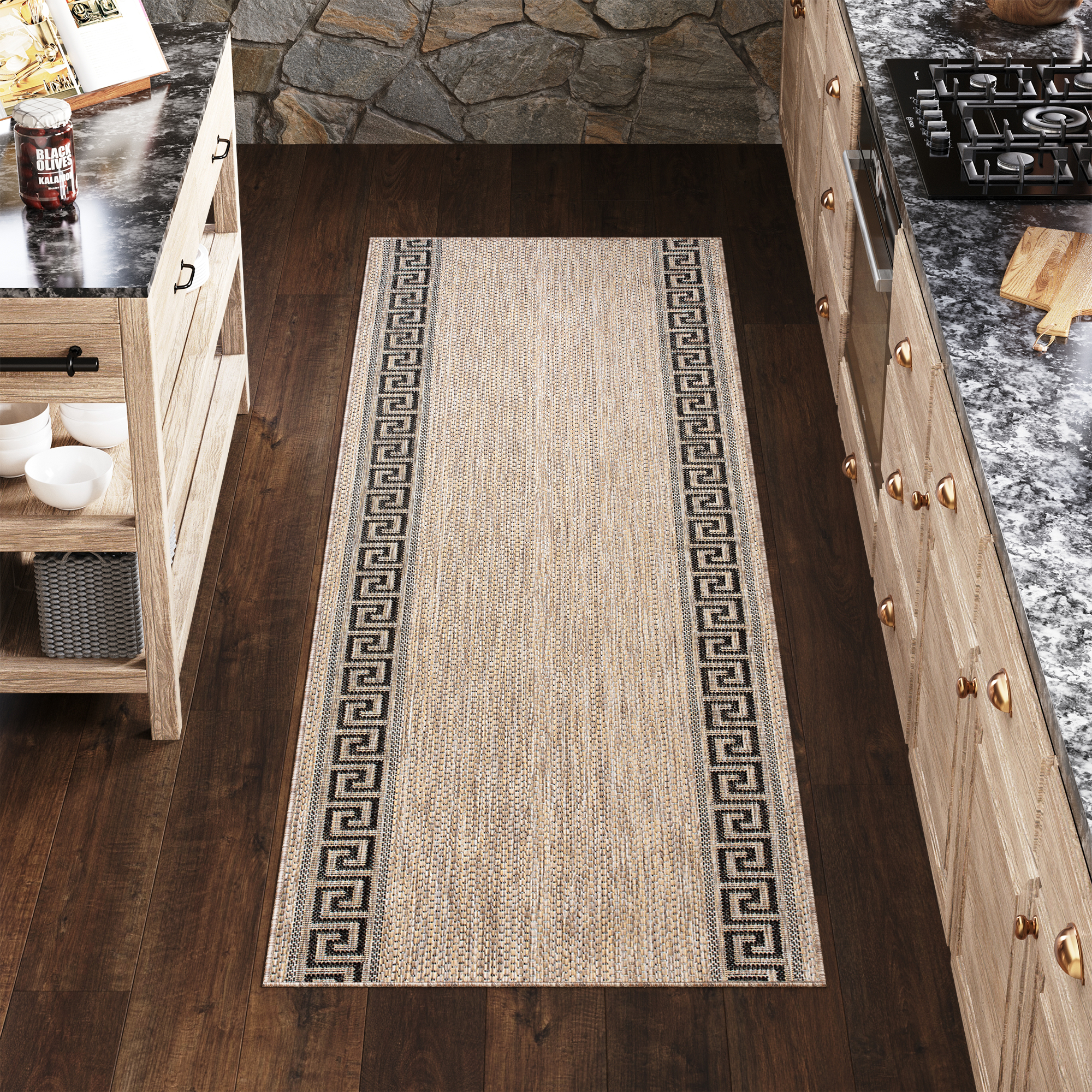 Tapis de couloir Melissa Marron Noir Zigzag Indoor Outdoor