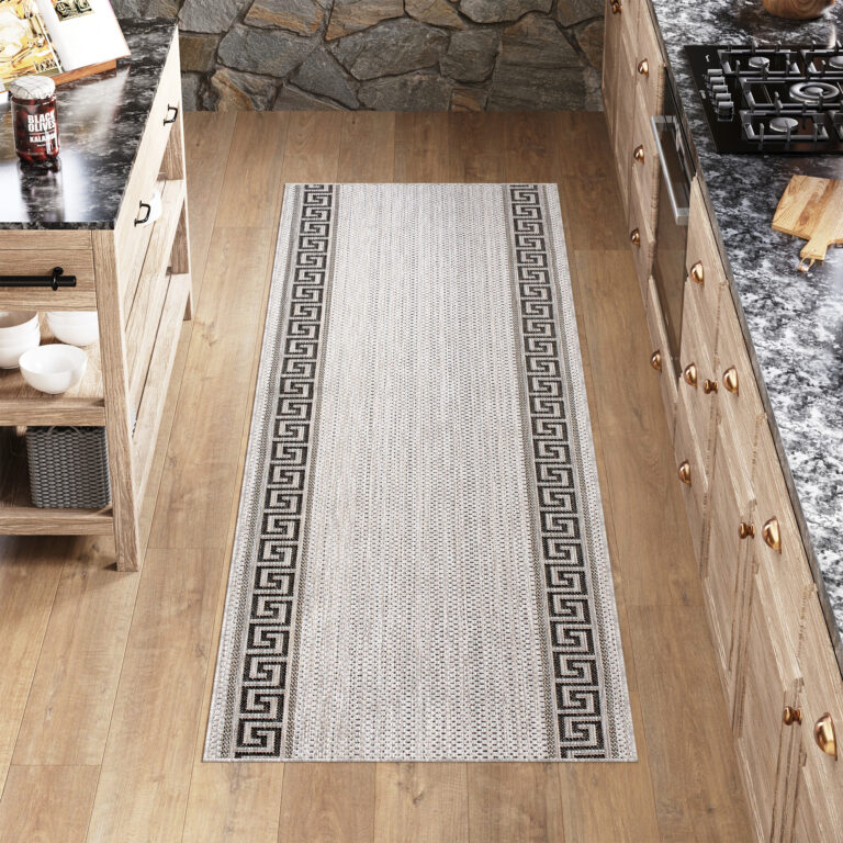 Tapis de couloir Melissa Gris Noir Zigzag Indoor Outdoor