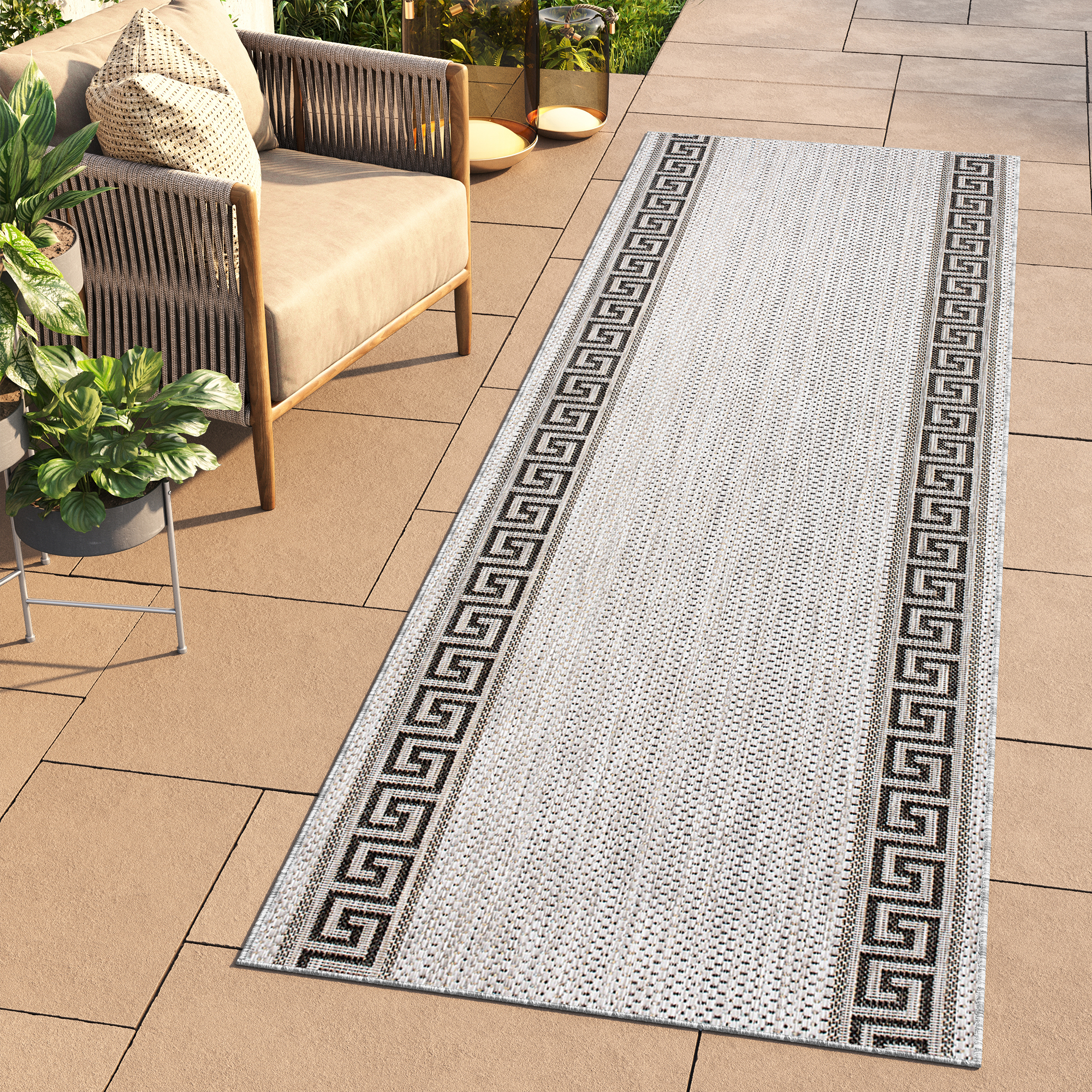 Tapis de couloir Melissa Gris Noir Zigzag Indoor Outdoor