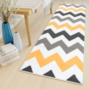 Tapis de Couloir Maya Gris Jaune Géométrique en Zigzag