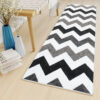Tapis de Couloir Maya Gris Noir Géométrique en Zigzag