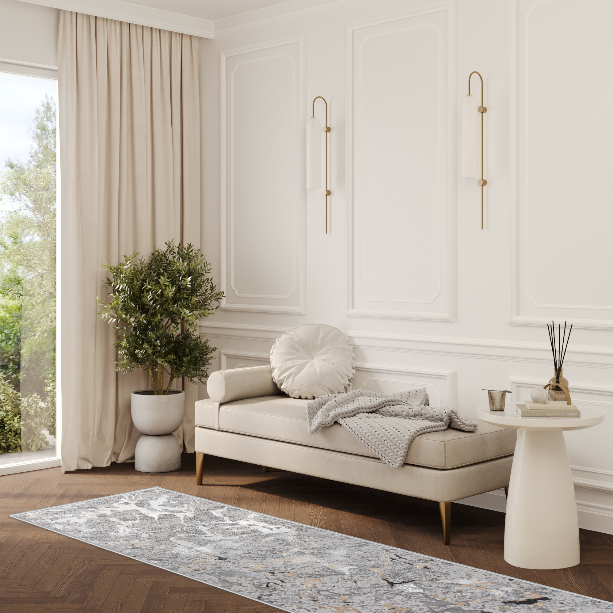 Tapis de couloir Crystal Gris Beige Abstrait