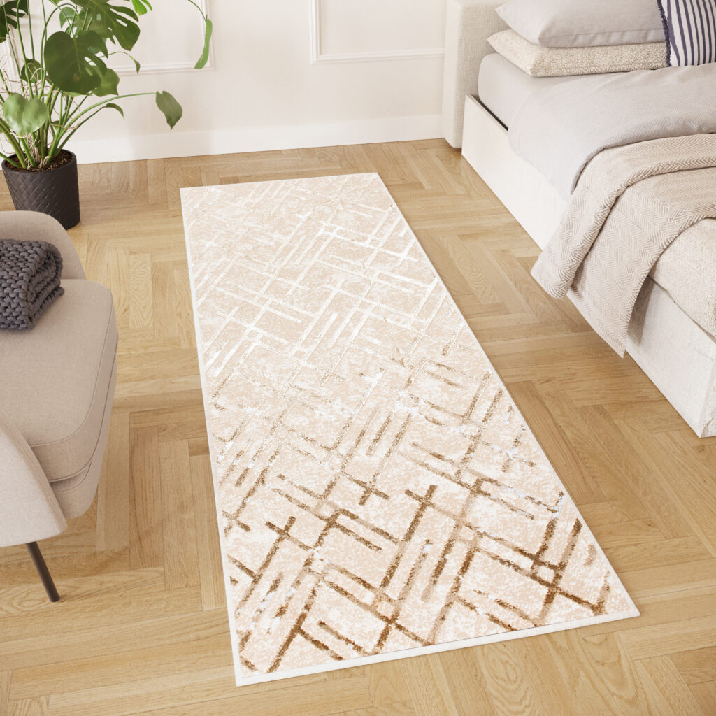 Tapis de couloir Crystal Beige Marron à Losanges