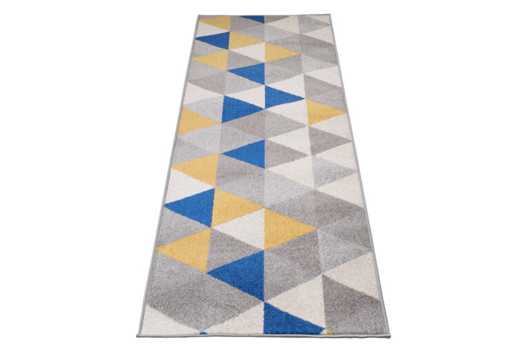 Tapis de couloir Lazur Gris Jaune Bleu Triangles