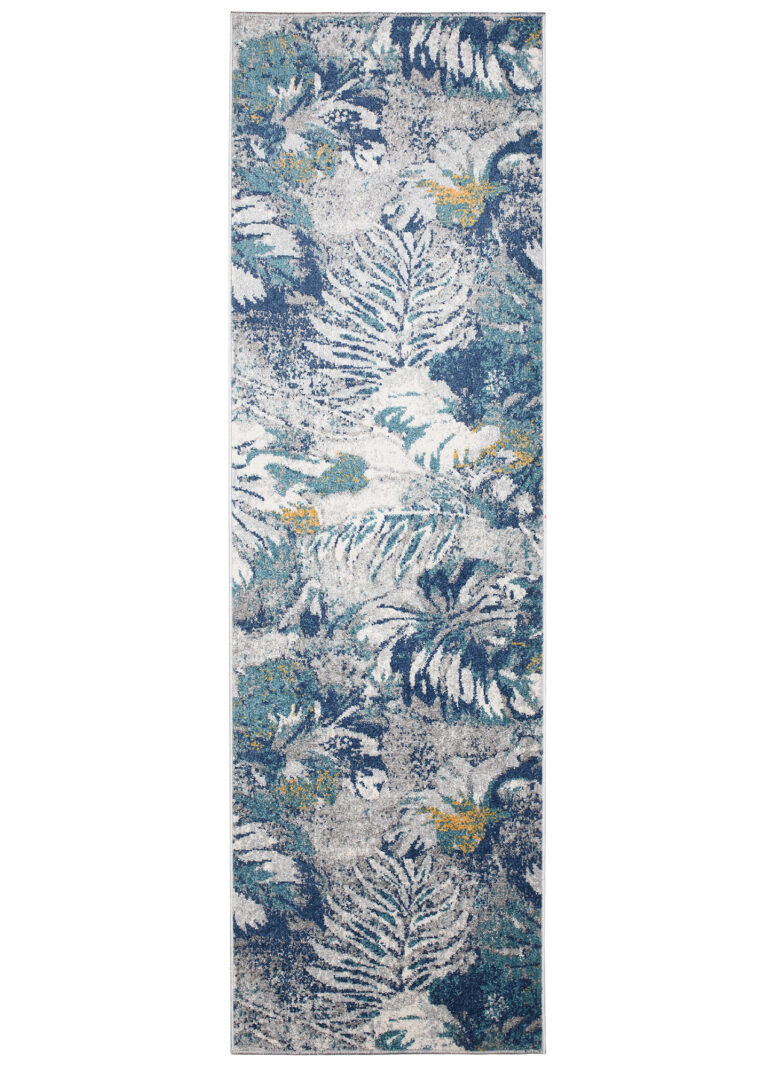 Tapis de couloir Lazur Bleu Marine Feuilles