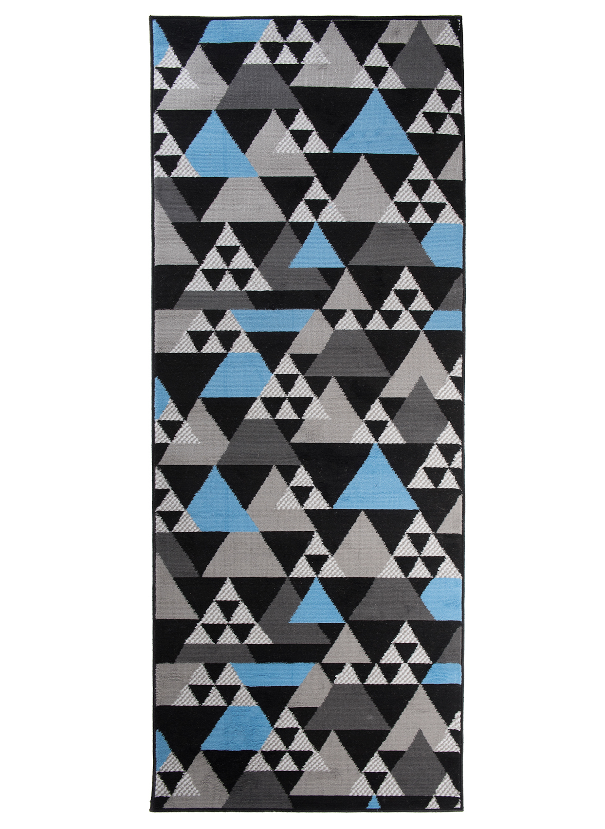 Tapis de Couloir Maya Gris Bleu Géométrique à Triangles
