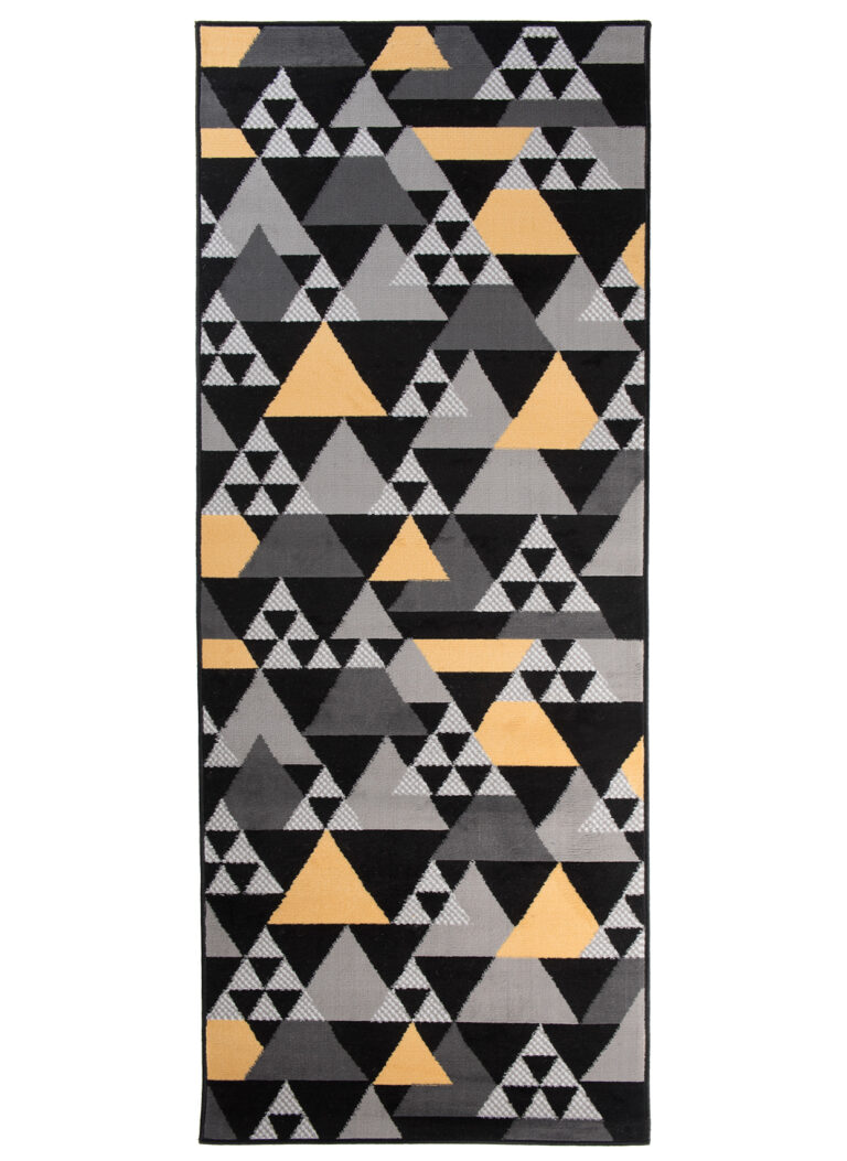 Tapis de Couloir Maya Gris Jaune Géométrique à Triangles