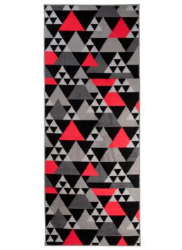 Tapis de Couloir Maya Gris Rouge Géométrique à Triangles