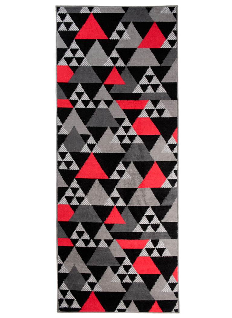 Tapis de Couloir Maya Gris Rouge Géométrique à Triangles