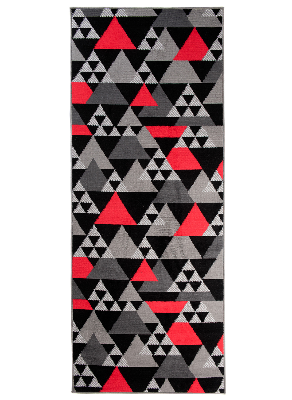 Tapis de Couloir Maya Gris Rouge Géométrique à Triangles