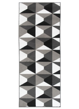 Tapis de Couloir Maya Gris Noir Géométrique à Carrés