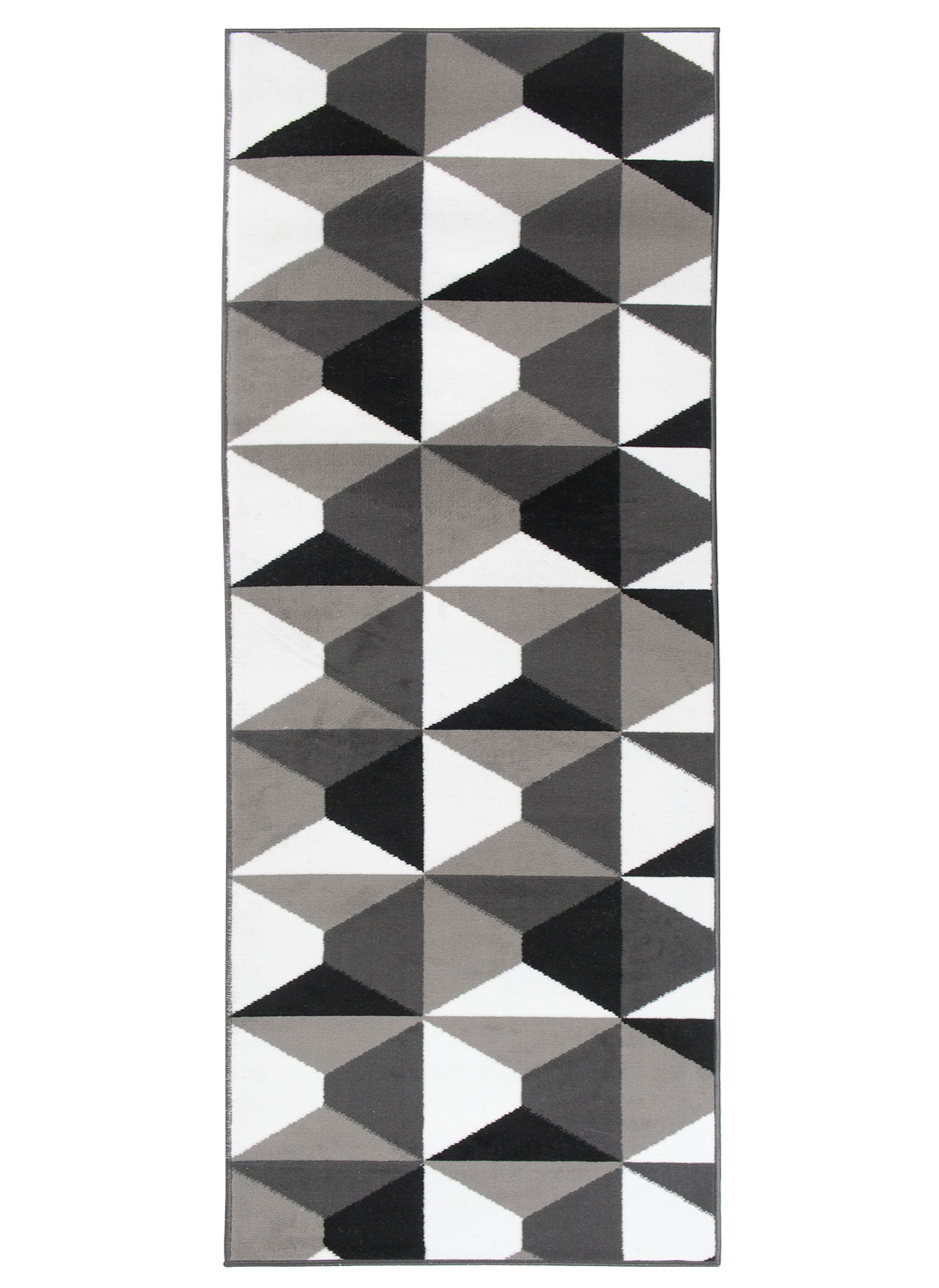Tapis de Couloir Maya Gris Noir Géométrique à Carrés