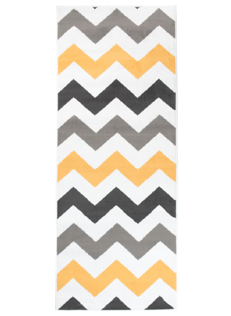 Tapis de Couloir Maya Gris Jaune Géométrique en Zigzag