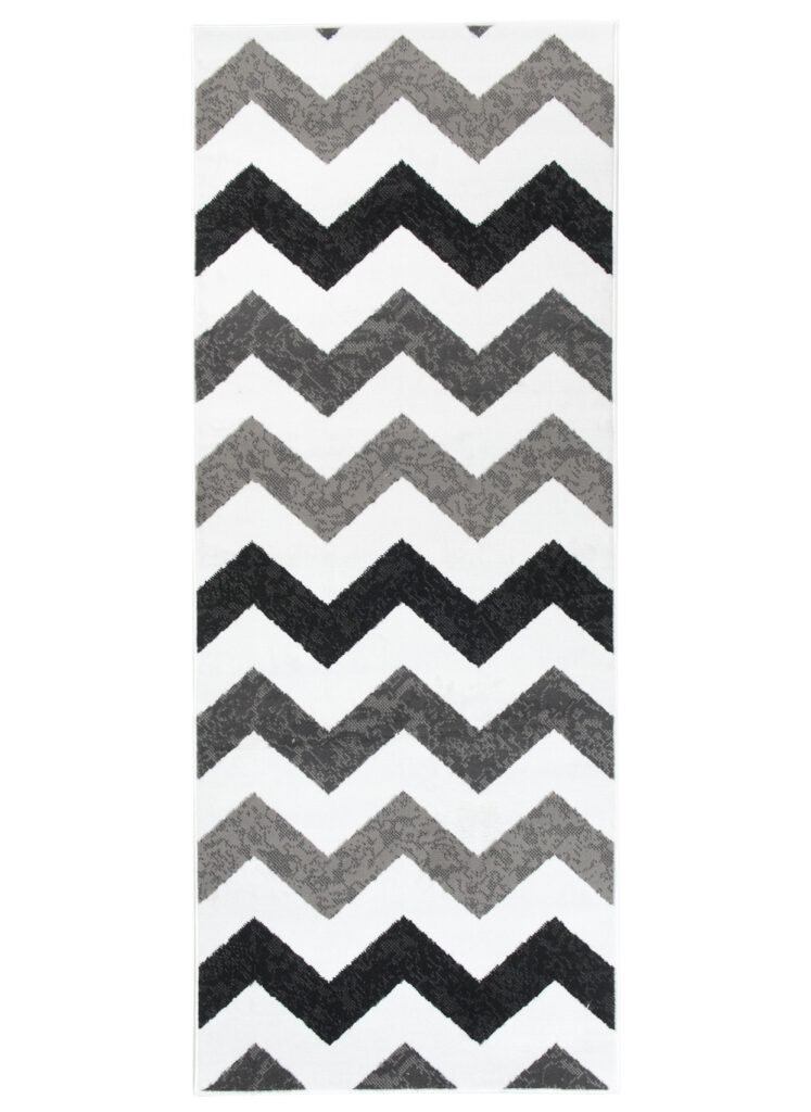 Tapis de Couloir Maya Gris Noir Géométrique en Zigzag