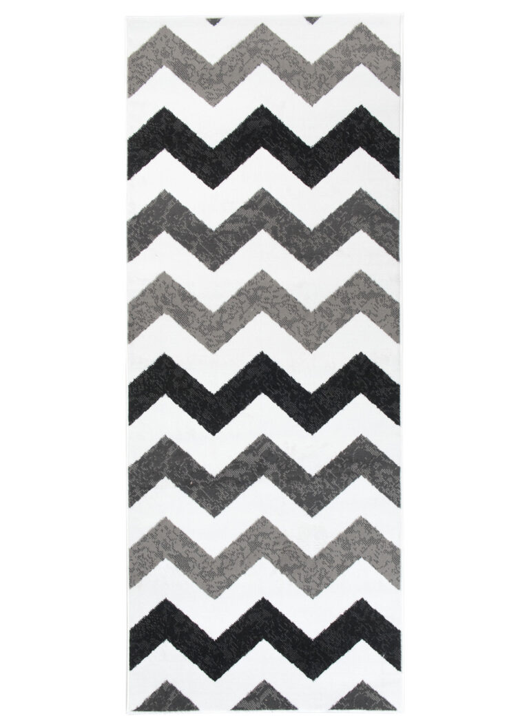 Tapis de Couloir Maya Gris Noir Géométrique en Zigzag