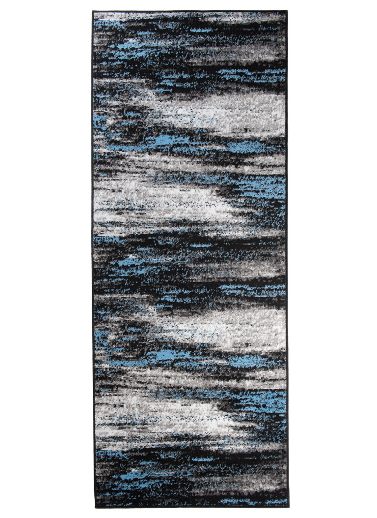 Tapis de Couloir Maya Gris Noir Bleu Abstrait